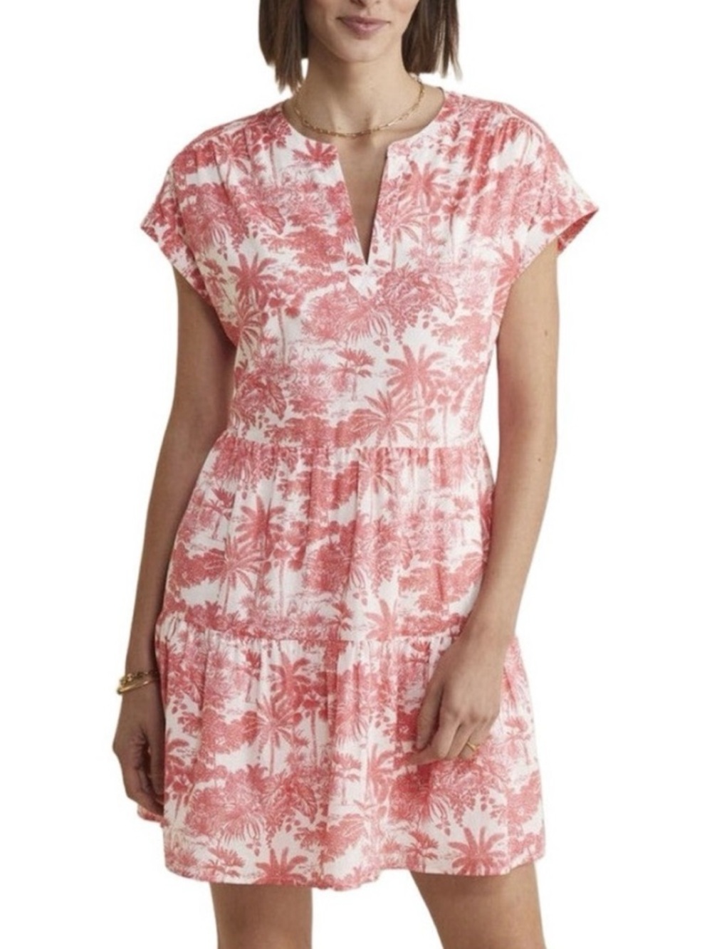 Vineyard Vines Coral & White Toile Palm Print Mini Dress